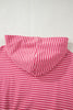 Rose Stripe Thumbhole Side Slits Drop Shoulder Loose Fit Hoodie