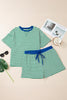 Green Stripe Boxy Tee Drawstring Elastic Waist Plus Size Short Set