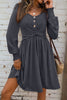 Chestnut Shirred Cuff Long Sleeve Button Round Neck Mini Dress