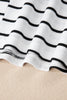 White Stripe Stand Collar V Neck Elastic Cuffs Half Sleeve Dolman Top
