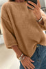Dark Brown Solid Color Knit Half Sleeve Round Neck Shift Sweater