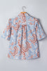 Sky Blue Boho Floral Print Scalloped Trim Button Down Short Sleeve Shirt