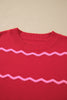 Red Stripe Striped Round Neck Long Sleeve Shift Pullover Sweater