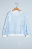 Light Blue Plaid Round Neck Long Sleeve Sweatshirt