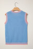 Sky Blue Contrast Trim Round Neck Sleeveless Sweater