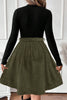 Black Ribbed Knit Slim Bodice Contrast Flared Skirt Patchwork Belted Dress