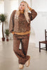 Khaki Leopard Pullover and Pants 2pcs Outfit with Bow Embroidery