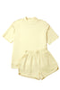 Light Pink Solid Color Exposed Seam Mock Neck Oversize Tee Casual Shorts 2pcs Outfit