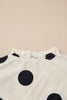 Apricot Casual Polka Dot V-Neck Ruffle Short Sleeve Shift Blouse