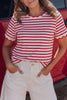 Black Stripe Scalloped Trim Round Neck T Shirt