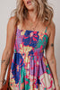 Purple Floral Print Shirred Spaghetti Strap Loose Maxi Dress