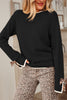 Black Leopard Bow Decor Split Cuff Contrast Trim Sweater
