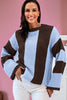 Fushia Striped Color Block Thermal Textured Knit Drop Shoulder Sweater