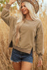 Dark Khaki Fuzzy Sherpa Splicing Pullover Sweatshirt with Side Slit