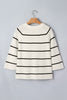 White Stripe Ribbed Knit Half Sleeve Loose Sweater Tee