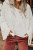White Hollowed Detail Wide Sleeve Loose Pullover Sweater