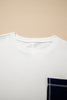 White Exposed Seam Detail Color Block Patch Pocket Drop Shoulder Sweatshirt