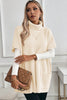 Jet Stream Plain Knit Casual Turtleneck Short Sleeve Tunic Sweater with Pockets