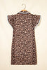 Khaki Leopard Print Lace Trim Shirt Collar Button Down Loose Mini Dress
