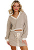 Parchment Raw Edge Detail Colorblock Patchwork Cropped Pullover Drawstring Skirt Set