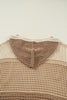Parchment Colorblock Hollowed Knit Plus Size Hooded Jumper Sweater