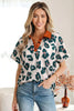 Casual Unique Leopard Print Button Contrast Collared Short Sleeve Blouse