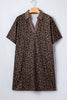 Brown Leopard Print Contrast Collar V-Neck Mini Dress