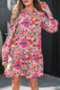 Red Fall Flower Print Long Sleeve Mini Dress