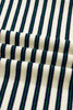 Navy Blue Striped Print Contrast Collar Zip V Neck Long Sleeve Top