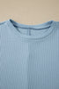 Sea Green Waffle Textured Knit Dolman Short Sleeve Loose Top