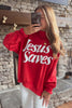 Fiery Red Jesus Saves Slogan Print Stand Neck Baggy Sweatshirt