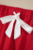 Fiery Red Contrast Trim Button V Neck Ribbon Bow Knot Waist 2pcs Lounge Pant Set