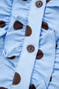 Sky Blue Polka Dot Print Ruffle Stand Neck 3/4 Sleeve Shift Shirt