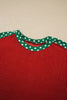 Red Cozy Ribbed Patchwork Polka Dot Trim Long Sleeve 2pcs Pant Set
