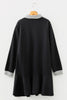Black Plus Size Striped Cuffs Polo Collar Patchwork Long Sleeve Ruffle Hem Dress
