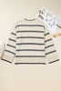 Apricot Stripe Wide Sleeve Drop Shoulder Crew Neck Plus Sweater