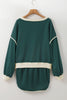 Evergreen Color Contrast Loose Pullover and Lace-up Waist Skirt Set