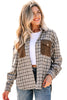 Casual Contrast Corduroy Flap Pocket Patchwork Plaid Shacket