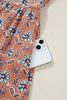 Orange Boho Floral Contrast Collared Shirt Mini Dress