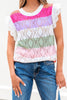 Rose Stripe Colorblock Hollowed Knit Scallop Edge Sweater Vest