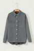 Medium Grey Mineral Wash Chest Pockets Drop Shoulder Shacket with Side Slit