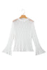 White Sheer Lace Bell Sleeve Mock Neck Blouse