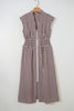 Coffee Plaid Print Full Zipper Cinched Waist Fit Flare Sleeveless Maxi Dress