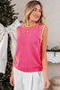 Bright Pink Contrast Trim Pearl Detail Sweater Tank Top