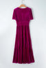 Evergreen Velvet Short Sleeve Shirred Waist Tiered Maxi Dress