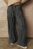 Vineyard Green Mineral Wash Tiered Wide Leg Patchwork Drawstring Pants