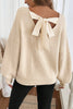 Jet Stream Ribbed Knit Ribbon Knot Backless Drop Shoulder Sweater