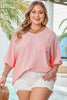Pink Textured Half Sleeve V Neck Plus Size T Shirt with Chest Pocket