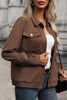 Navy Blue Solid Color Zip Up Button Flap Pocket Shirt Collar Jackets