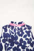 Blue Floral Sleeveless Colorblock Notched V Neck Mini Dress
